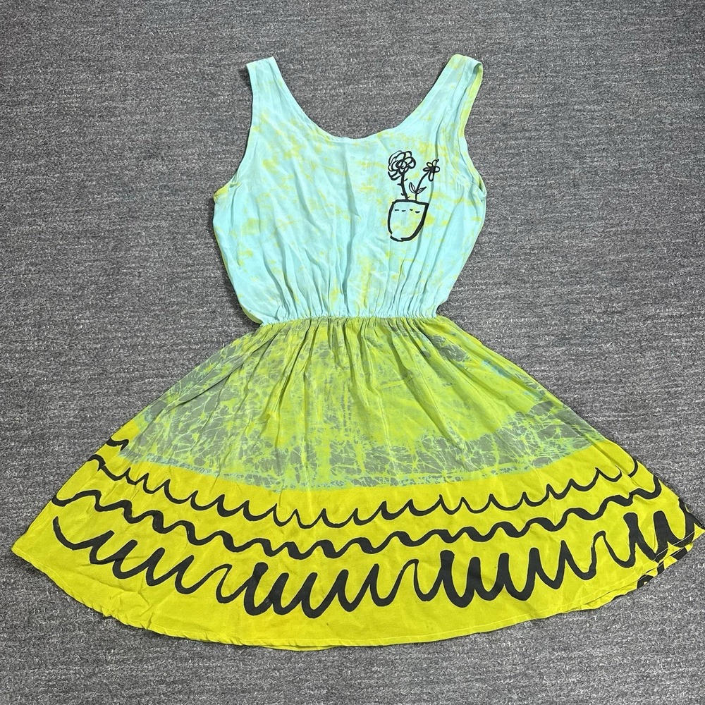 Osei Duro Dress Women Medium Green Plant Flower Pot Sleeveless Silk Ghana Mini